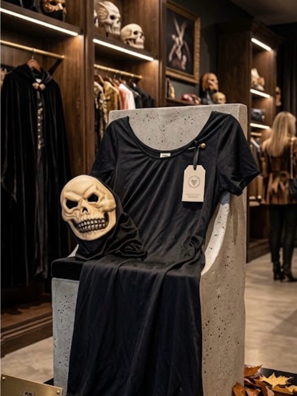 2 Pc Disguise Short Sleeve Black Dress Cloak Jagged Edge Hems & Hooded Mask OS